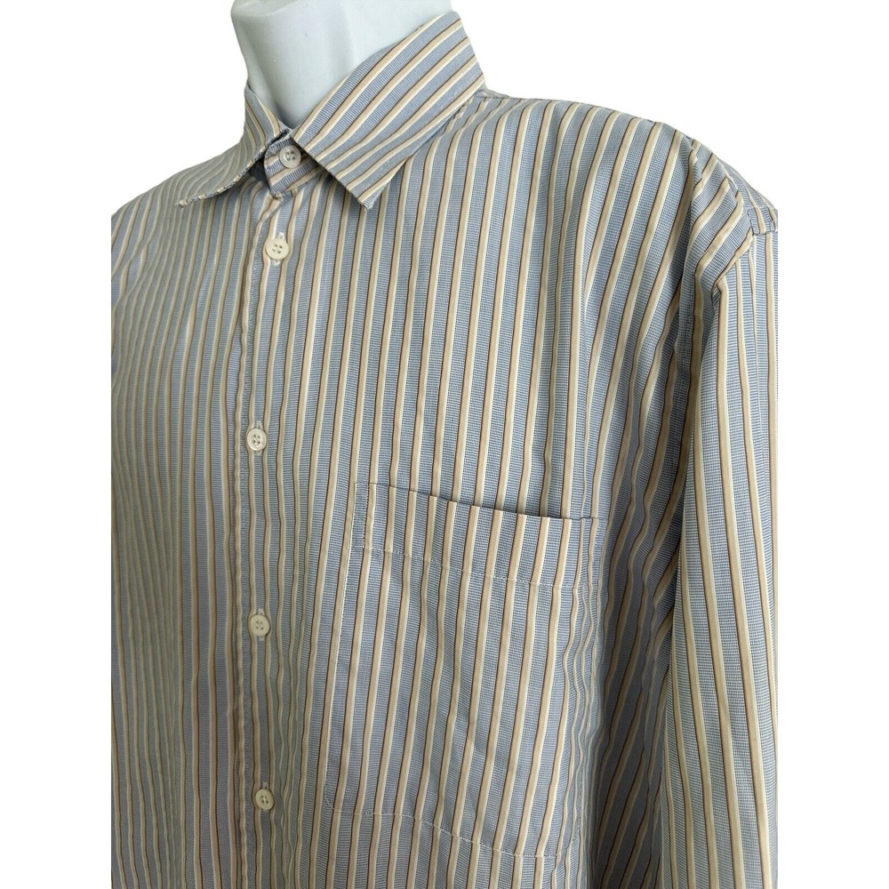 Brioni Mens Shirt Button Up Dress Italy Made Blue Yellow Stripe Size L‎
